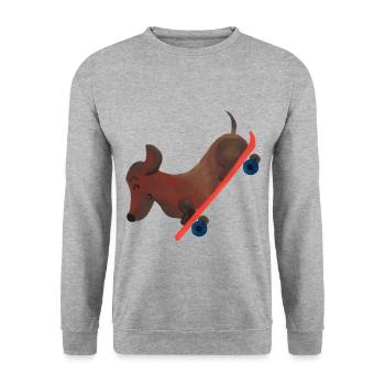 Skateboard Hund Geschenk Kind lustig süß Sport - Unisex Pullover - Weißgrau meliert - Vorne - Alina (178cm) & Michal (187cm)
