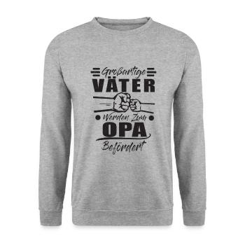 Papa Opa Geschenk - Beförderung vom Vater zum Opa - Unisex Pullover - Weißgrau meliert - Vorne - Alina (178cm) & Michal (187cm)