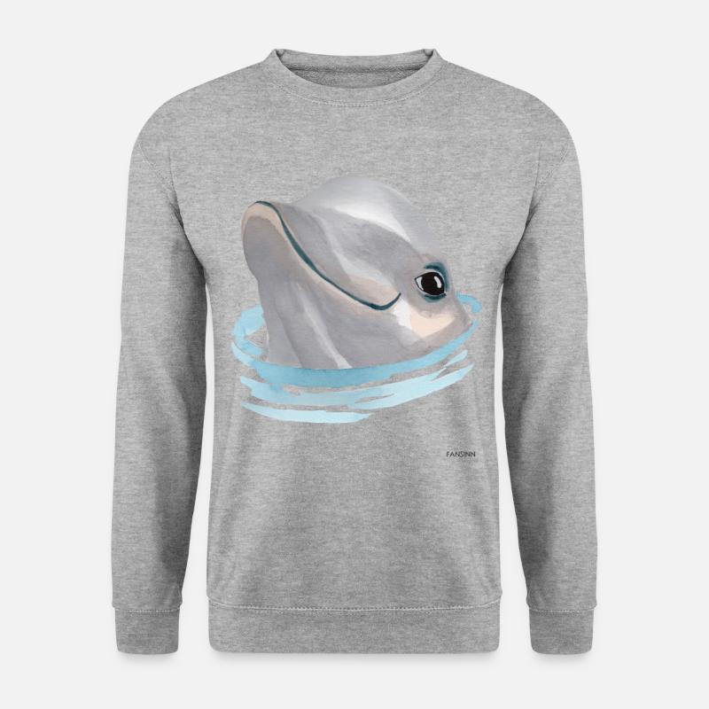 Delfin Meer Tier Wasser Delphin Kinder Geschenk - Unisex Pullover - Weißgrau meliert