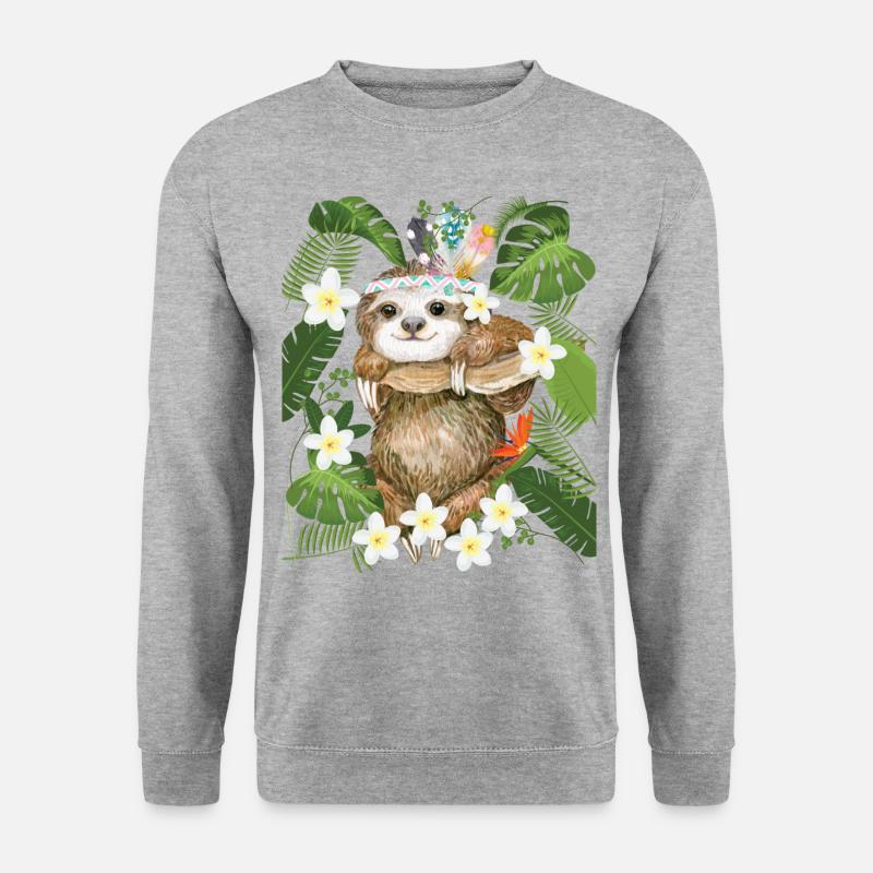 Hippie Faultier Dschungel Frangipani Australien - Unisex Pullover - Weißgrau meliert