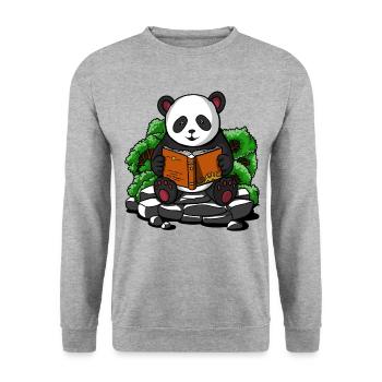 Livre de lecture mignon d'ours panda - Sweat-shirt Unisexe - gris chiné - Devant - Alina (178cm) & Michal (187cm)