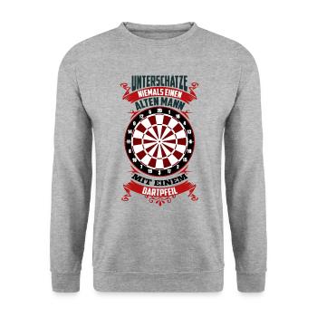 Alter Mann Dartpfeil Darter Dart Spruch Lustig - Unisex Pullover - Weißgrau meliert - Vorne - Alina (178cm) & Michal (187cm)