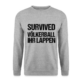 Survived Völkerball ihr Lappen | Dodgeball | Sport - Unisex Pullover - Weißgrau meliert - Vorne - Alina (178cm) & Michal (187cm)