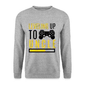 Level Up Onkel Familie Neffe Kind Schwangerschaft - Unisex Pullover - Weißgrau meliert - Vorne - Alina (178cm) & Michal (187cm)
