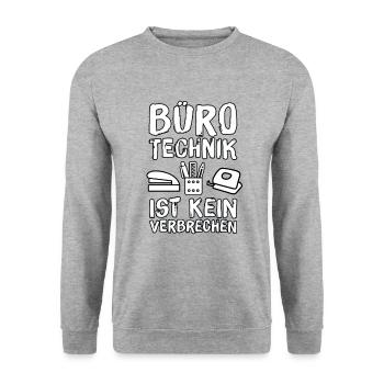 Bürotechnik ist kein Verbrechen Lustiger Spruch - Unisex Pullover - Weißgrau meliert - Vorne - Alina (178cm) & Michal (187cm)