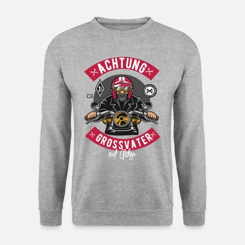 T Shirt Opa Motorrad "Großvater auf Achse" - Unisex Pullover - Weißgrau meliert