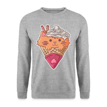 Cat ice cream wafer Stubentiger fun kids gift - Unisex Sweatshirt - salt & pepper - Front - Alina (178cm) & Michal (187cm)