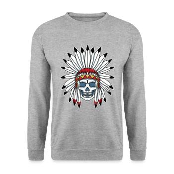 Skull Indian chief feather jewelry gift - Unisex Sweatshirt - salt & pepper - Front - Alina (178cm) & Michal (187cm)