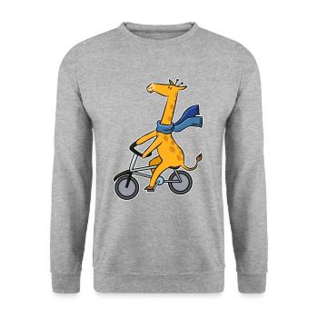 Giraffe Long Neck Bicycle Animal Tour Kids Gift - Unisex Sweatshirt - salt & pepper - Front - Alina (178cm) & Michal (187cm)