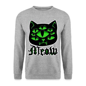 Katze Gothic Grufti Halloween Grusel Miau Geschenk - Unisex Pullover - Weißgrau meliert - Vorne - Alina (178cm) & Michal (187cm)
