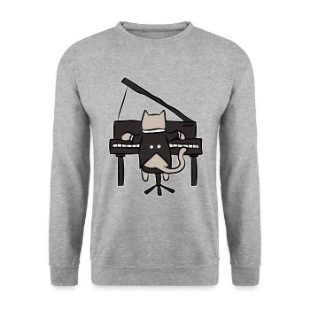Katze Keyboard Piano Klavier Musik Kinder Geschenk - Unisex Pullover - Weißgrau meliert - Vorne - Alina (178cm) & Michal (187cm)