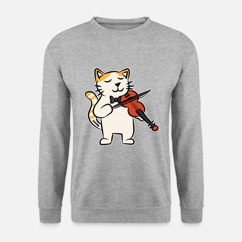 Katze Violine Musik Instrument Kinder Geschenk - Unisex Pullover - Weißgrau meliert