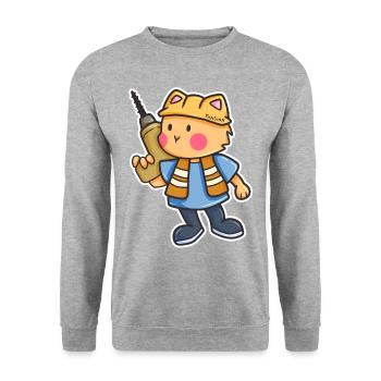 Katze Bohrmaschine Baustelle Helm Kinder Geschenk - Unisex Pullover - Weißgrau meliert - Vorne - Alina (178cm) & Michal (187cm)