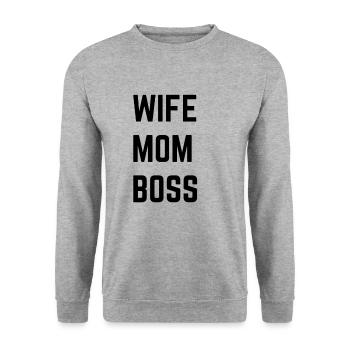 Frau Mutter Chef - Unisex Pullover - Weißgrau meliert - Vorne - Alina (178cm) & Michal (187cm)