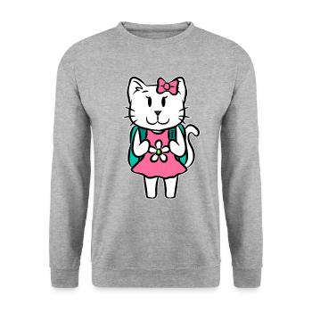 Cat school enrollment kids cartoon gift - Unisex Sweatshirt - salt & pepper - Front - Alina (178cm) & Michal (187cm)