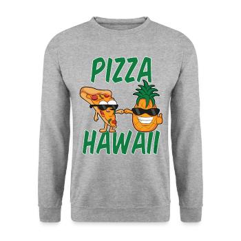 Pizza Hawaii Ananas Schinken Käse Tomate Geschenk - Unisex Pullover - Weißgrau meliert - Vorne - Alina (178cm) & Michal (187cm)