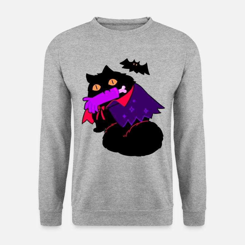 Katze Halloween Fledermaus unheimlich Geschenk - Unisex Pullover - Weißgrau meliert