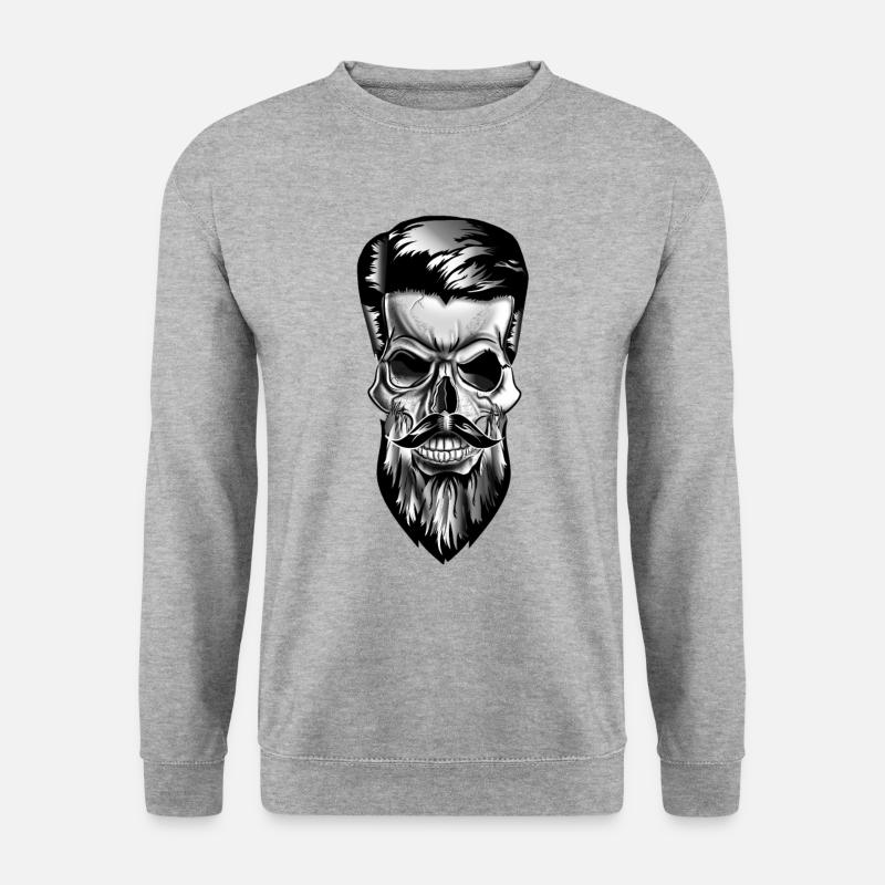 Totenschädel, Totenkopf im Tattoo Barber Shop Stil - Unisex Pullover - Weißgrau meliert