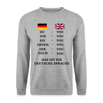 Saying Language German English You Du declension - Unisex Sweatshirt - salt & pepper - Front - Alina (178cm) & Michal (187cm)