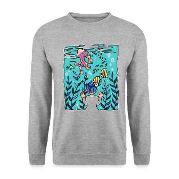 Aquarium méduse Poissons Eau Cartoon Cadeau - Sweat-shirt Unisexe - gris chiné - Devant - Alina (178cm) & Michal (187cm)