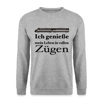 Ich genieße mein Leben in vollen Zügen - Unisex Pullover - Weißgrau meliert - Vorne - Alina (178cm) & Michal (187cm)