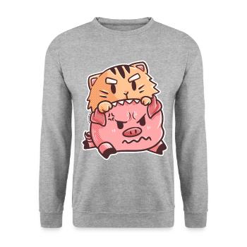 Cat pig fun fight animals kids gift - Unisex Sweatshirt - salt & pepper - Front - Alina (178cm) & Michal (187cm)