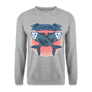 Fishing Fish Lake River Pond Fin Bait Gift - Unisex Sweatshirt - salt & pepper - Front - Alina (178cm) & Michal (187cm)