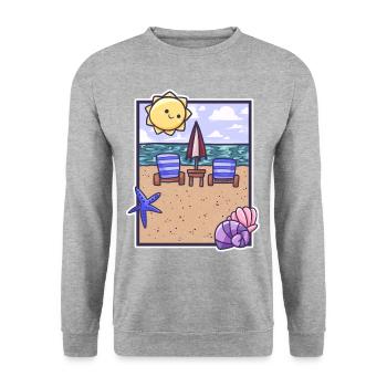 schönes Strandbild im Sommer mit Sonne und Meer - Unisex Pullover - Weißgrau meliert - Vorne - Alina (178cm) & Michal (187cm)