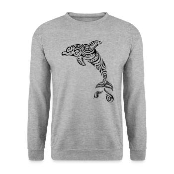 Dolphin Maori Tribal Tattoo Aotearoa - Unisex Sweatshirt - salt & pepper - Front - Alina (178cm) & Michal (187cm)