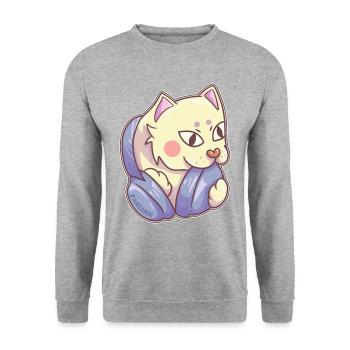 Un chat cool écoute de la musique avec des écouteurs. - Sweat-shirt Unisexe - gris chiné - Devant - Alina (178cm) & Michal (187cm)