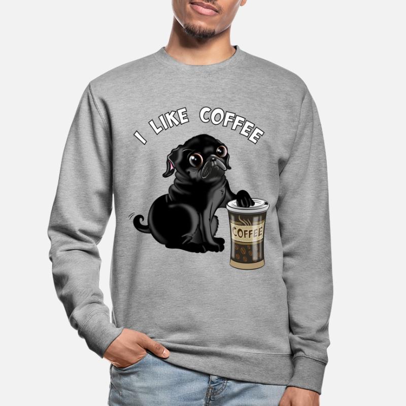 Schwarzer Mops oder Hund, Welpe mag Kaffee, Möpse Unisex Pullover