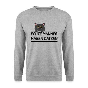 Echte Männer haben Katzen - Unisex Pullover - Weißgrau meliert - Vorne - Alina (178cm) & Michal (187cm)