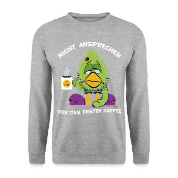Langschläfer Morgenmuffel Faulenzer Kaffee - Unisex Pullover - Weißgrau meliert - Vorne - Alina (178cm) & Michal (187cm)