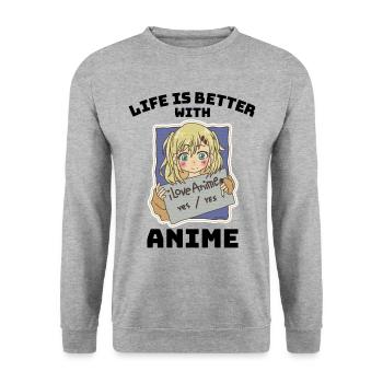 Cadeau de vie anime manga - Sweat-shirt Unisexe - gris chiné - Devant - Alina (178cm) & Michal (187cm)