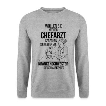 Krankenschwester Krankenpflegerin - Unisex Pullover - Weißgrau meliert - Vorne - Alina (178cm) & Michal (187cm)