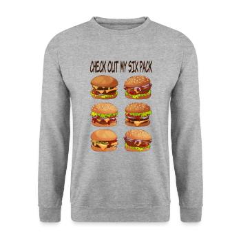 Burger Six Pack Fast Food Essen Lustig Geschenk - Unisex Pullover - Weißgrau meliert - Vorne - Alina (178cm) & Michal (187cm)