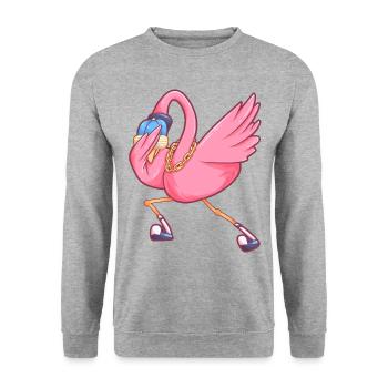 tamponner flamant drôle fête oiseau - Sweat-shirt Unisexe - gris chiné - Devant - Alina (178cm) & Michal (187cm)