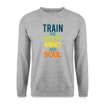 Yoga saying workout body soul spirit - Unisex Sweatshirt - salt & pepper - Front - Alina (178cm) & Michal (187cm)