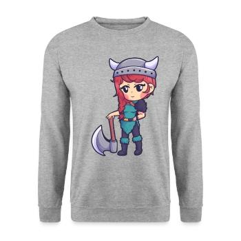 Viking girl ax warrior woman - Unisex Sweatshirt - salt & pepper - Front - Alina (178cm) & Michal (187cm)