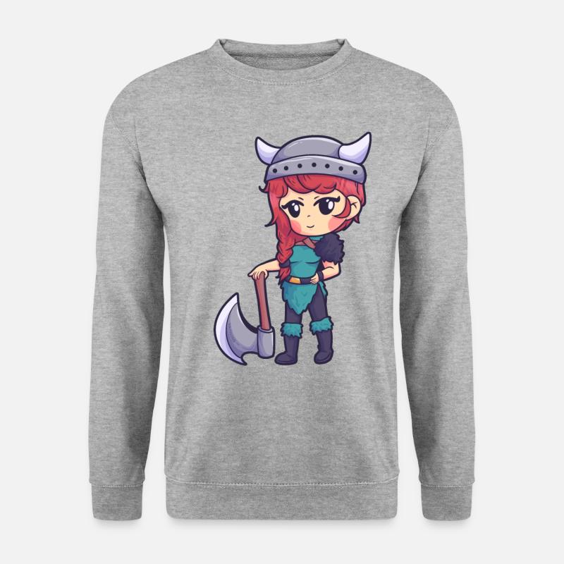 Wikinger Mädchen Axt Krieger Frau - Unisex Pullover - Weißgrau meliert