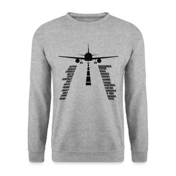 Phonetic Alphabet T Shirt Pilot Airplane Shirt - Unisex Sweatshirt - salt & pepper - Front - Alina (178cm) & Michal (187cm)
