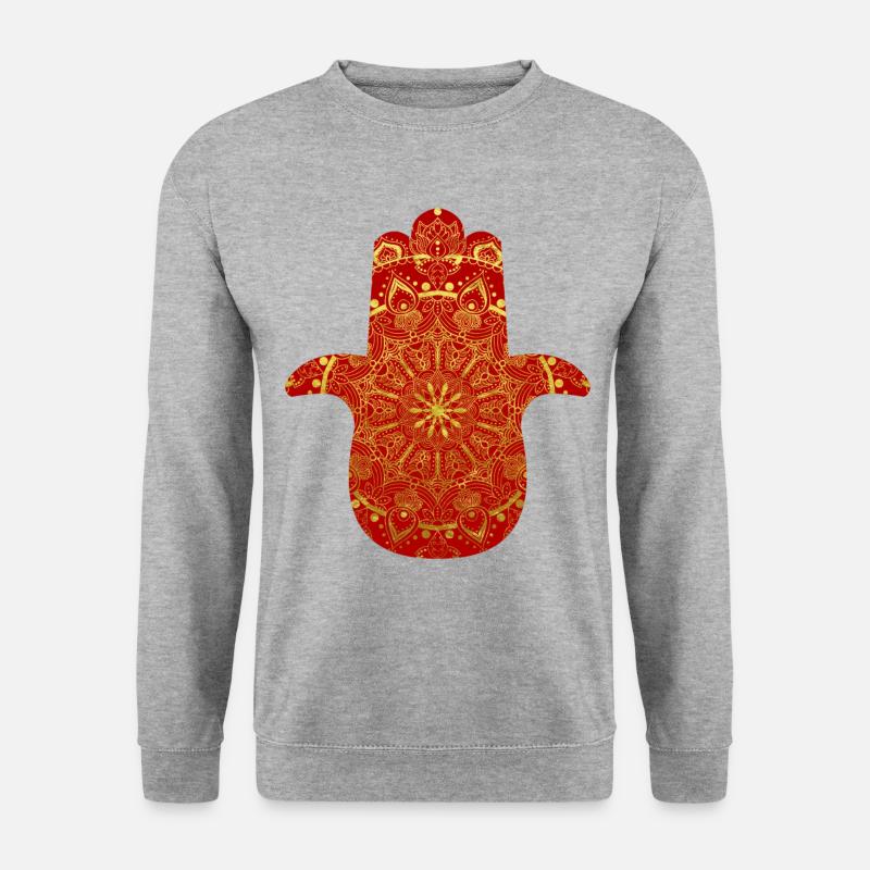 Hamsa Fatimas Hand Königliches Gold Rot Mandala - Unisex Pullover - Weißgrau meliert
