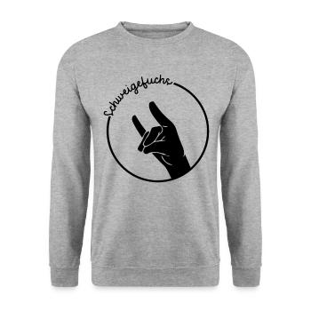 Schweigefuchs Lehrer Pädagoge Geschenk - Unisex Pullover - Weißgrau meliert - Vorne - Alina (178cm) & Michal (187cm)