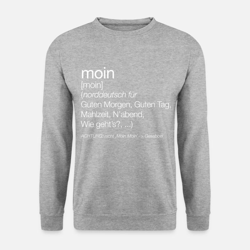 Moin Definition - Lustiges Spruch Norddeutsch Plat - Unisex Pullover - Weißgrau meliert