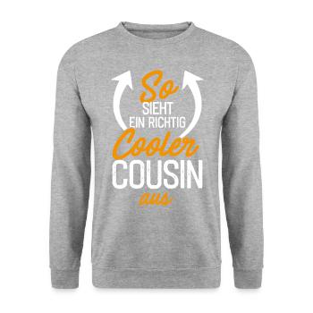 So sieht ein richtig cooler Cousin aus - lustiges - Unisex Pullover - Weißgrau meliert - Vorne - Alina (178cm) & Michal (187cm)
