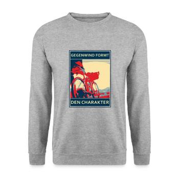 Bikepacking - Gegenwind formt den Charakter - Unisex Pullover - Weißgrau meliert - Vorne - Alina (178cm) & Michal (187cm)