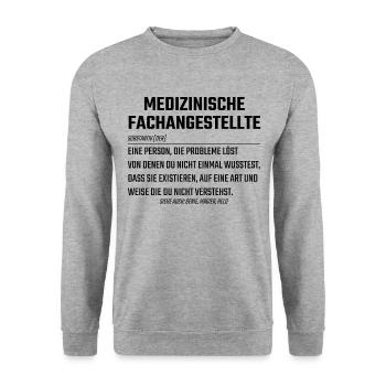 Medizinische Fachangestellte Arzthelferin Spruch - Unisex Pullover - Weißgrau meliert - Vorne - Alina (178cm) & Michal (187cm)