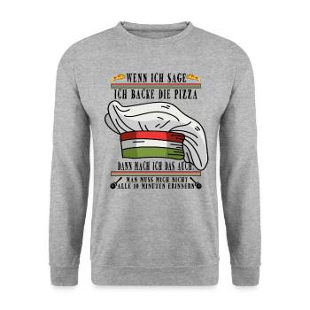 Witziges Pizzabäcker Pizzakoch Italien Pizza Koch - Unisex Pullover - Weißgrau meliert - Vorne - Alina (178cm) & Michal (187cm)