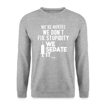 Nurse doctor virus flu pill - Unisex Sweatshirt - salt & pepper - Front - Alina (178cm) & Michal (187cm)