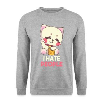 Je déteste les gens chat disant cadeau - Sweat-shirt Unisexe - gris chiné - Devant - Alina (178cm) & Michal (187cm)